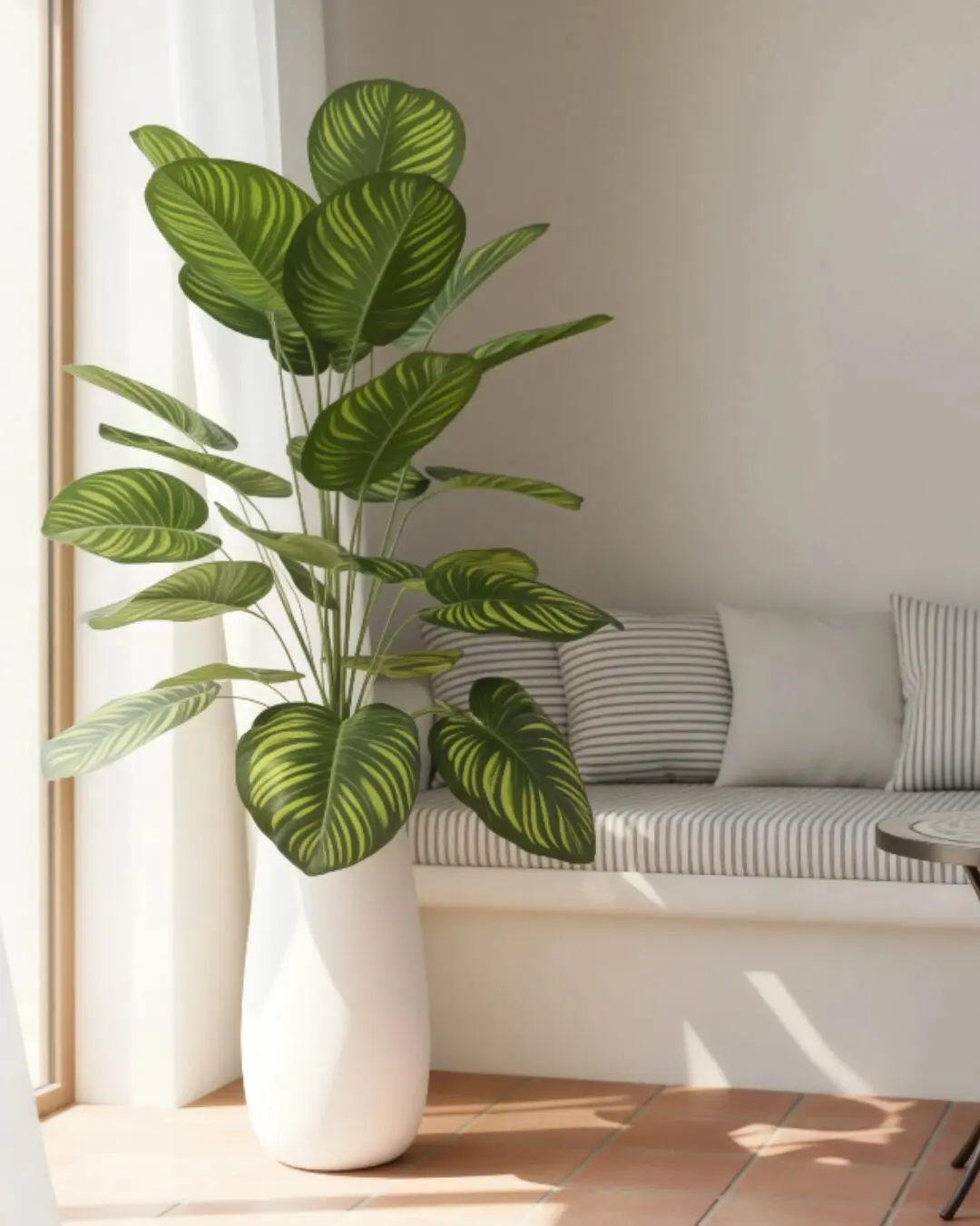 Grand Calathea Artificiel avec joli peau en céramique – Élégance Tropicale & Réalisme Premium 1.45 mètre