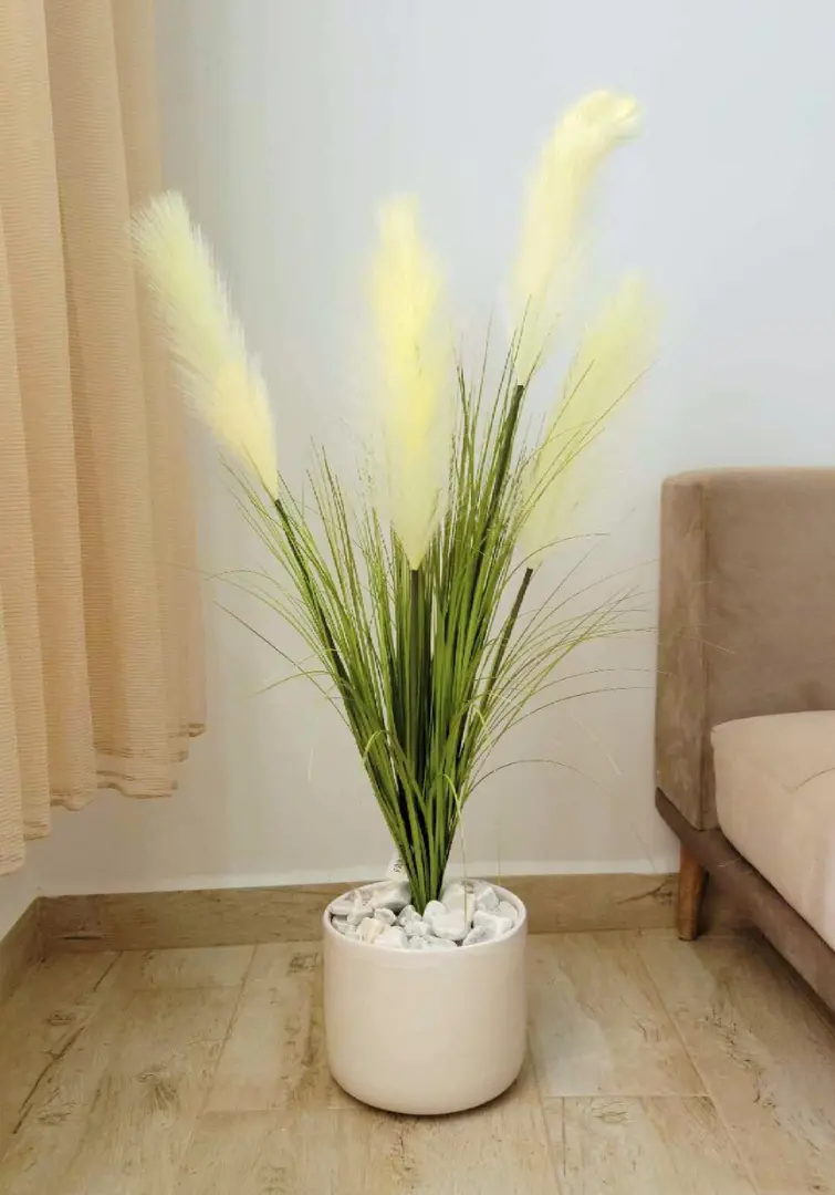Herbe de la pampa artificielle dans un pot en céramique H10