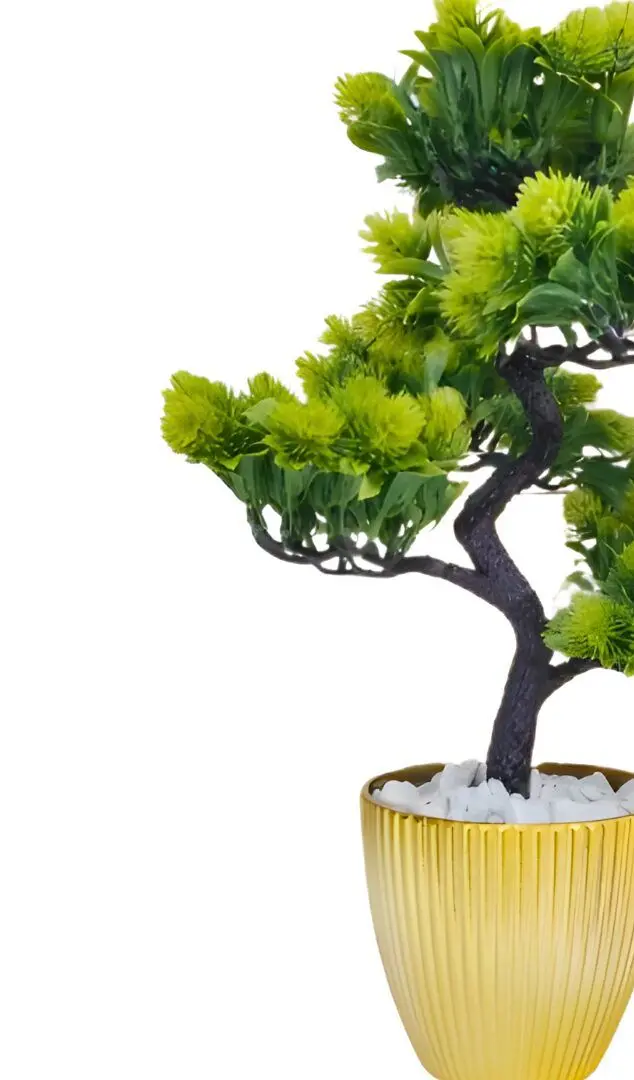 Petite plante artificielle en Bonsai avec pot doré – Hauteur 40 cm – BH2