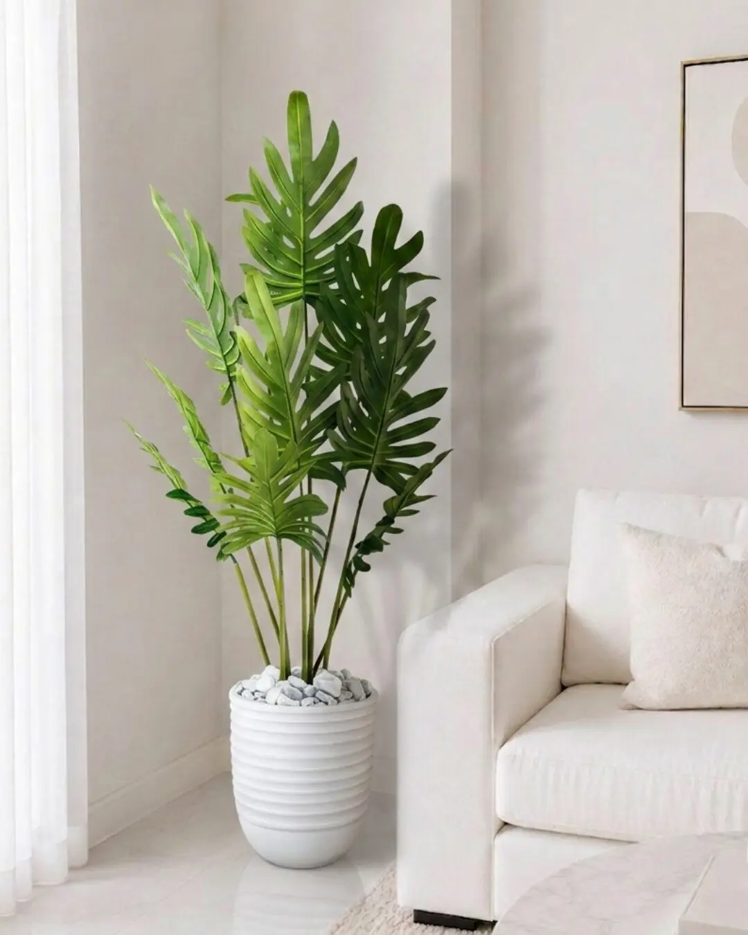 Philodendron Artificiel Xanadu 1m60 avec Pot en Céramique Blanc