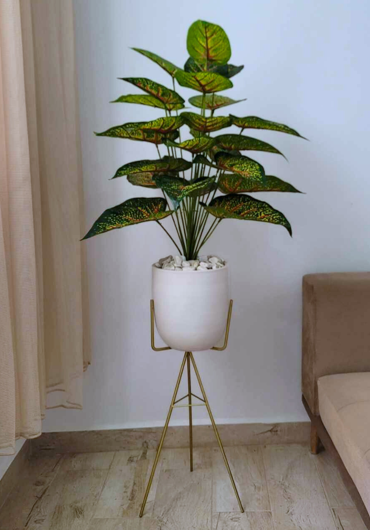 Caladium Bicolor Artificiel Dans Un Pot En Céramique Avec Support A28