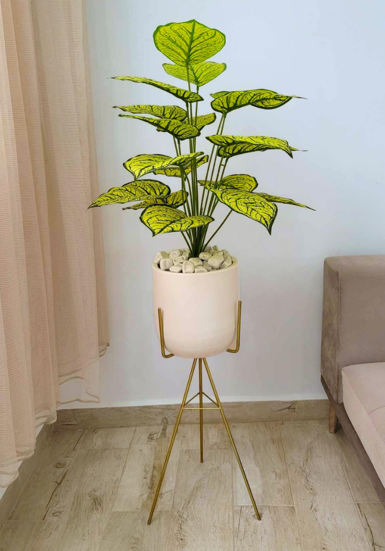 Artificial Dieffenbachia in a Ceramic Pot with Stand