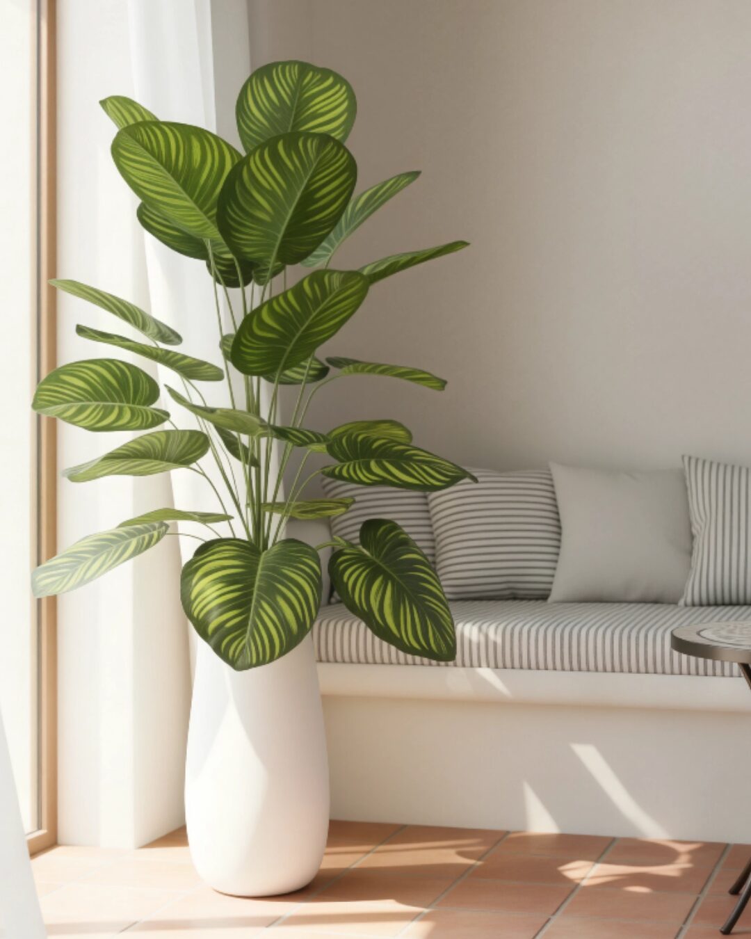 Grand Calathea Artificiel avec joli peau en céramique – Élégance Tropicale & Réalisme Premium 1.45 mètre