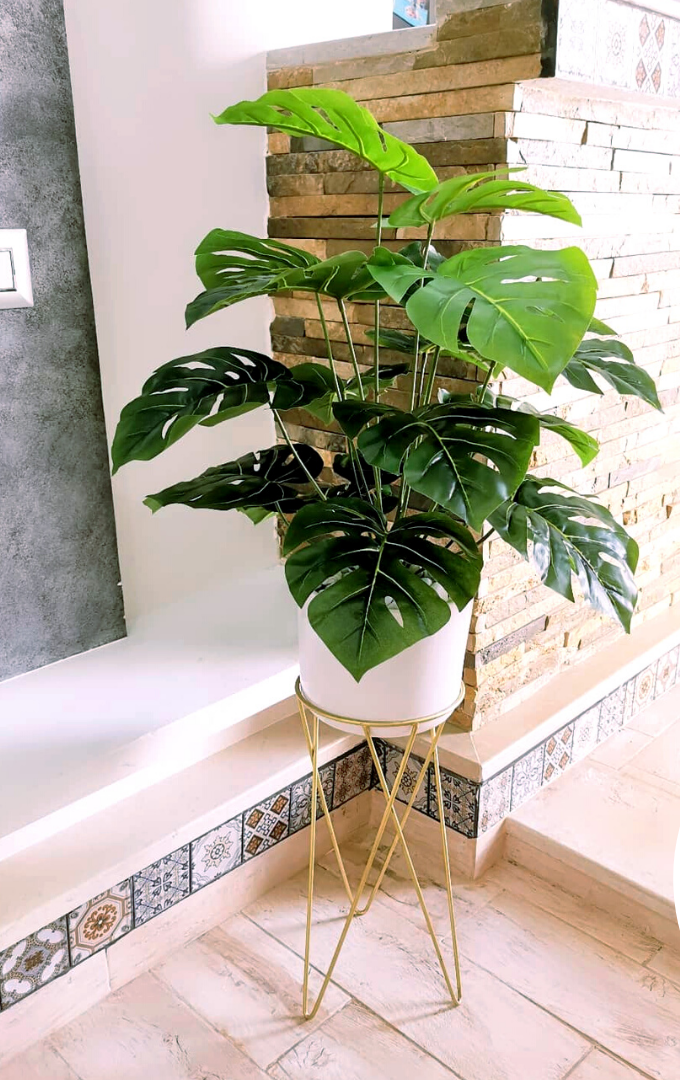 Plante artificielle monstera avec pot en céramique et support XT10